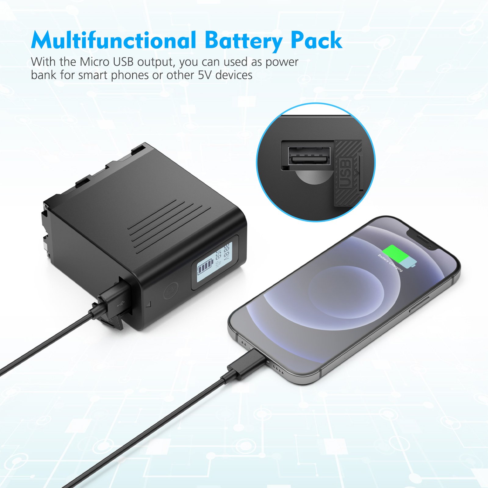 Multifunctional Smart LCD Display High Capacity 7800mAh Lithium-ion Camera NP-F970 Battery With USB Output