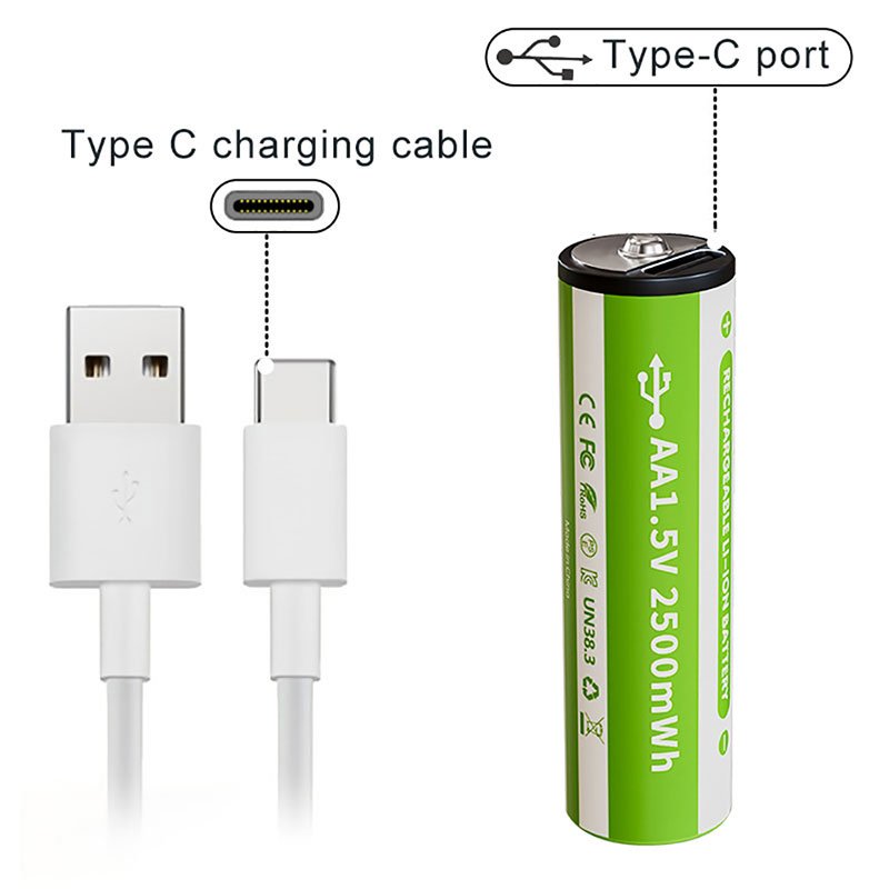 Forcemyth wholesale aa batteries rechargeable 1.5v usb c lithium-ion battery type c li ion battery aa charger with usb cabl