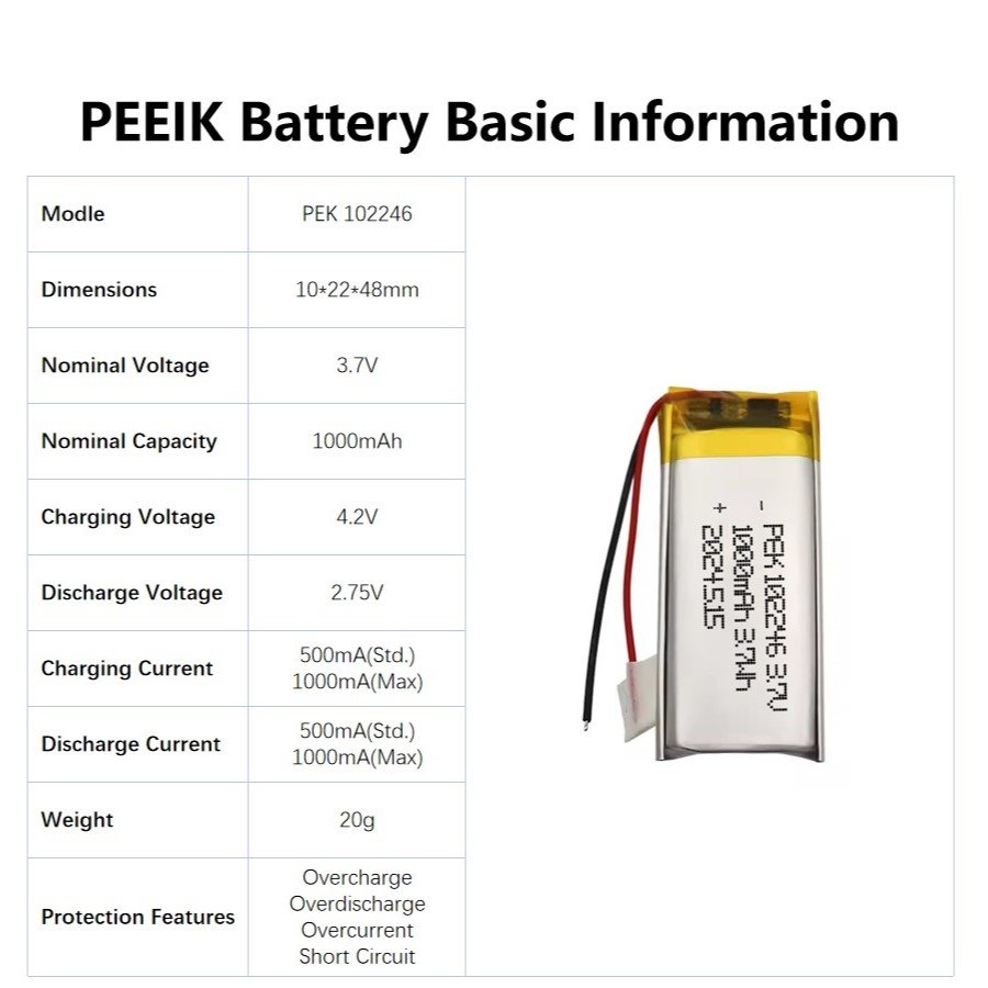 PEEIK 102246 1000mAh 3.7 Volt Long Battery Life Digital Photo Frame Smart Home Remote OEM Batteries ODM Batteries