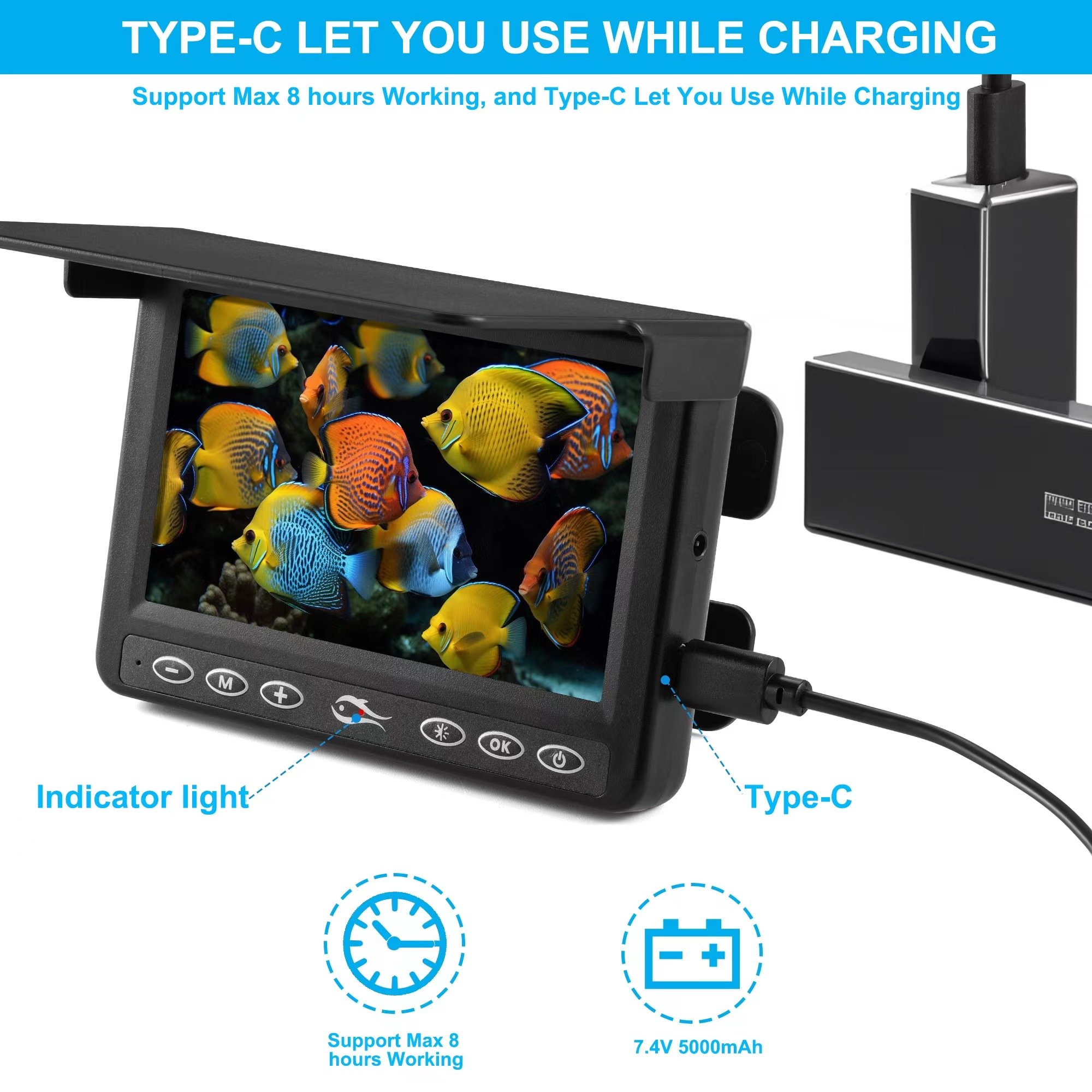 Highest Resolution Real-Time Underwater Fishing Camera Digital Video Fish Finder with Infrared Lighting Powered by Battery