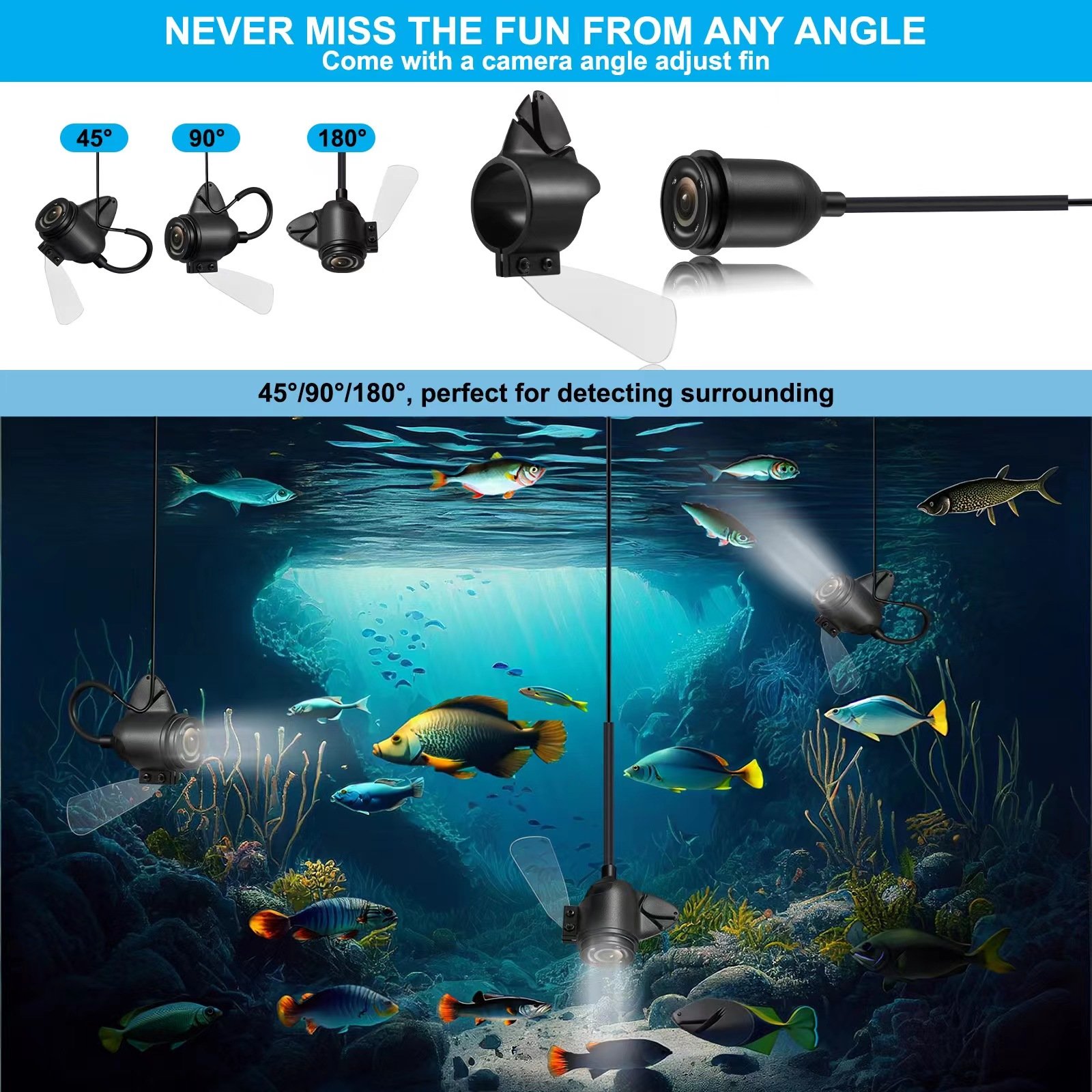 Highest Resolution Real-Time Underwater Fishing Camera Digital Video Fish Finder with Infrared Lighting Powered by Battery