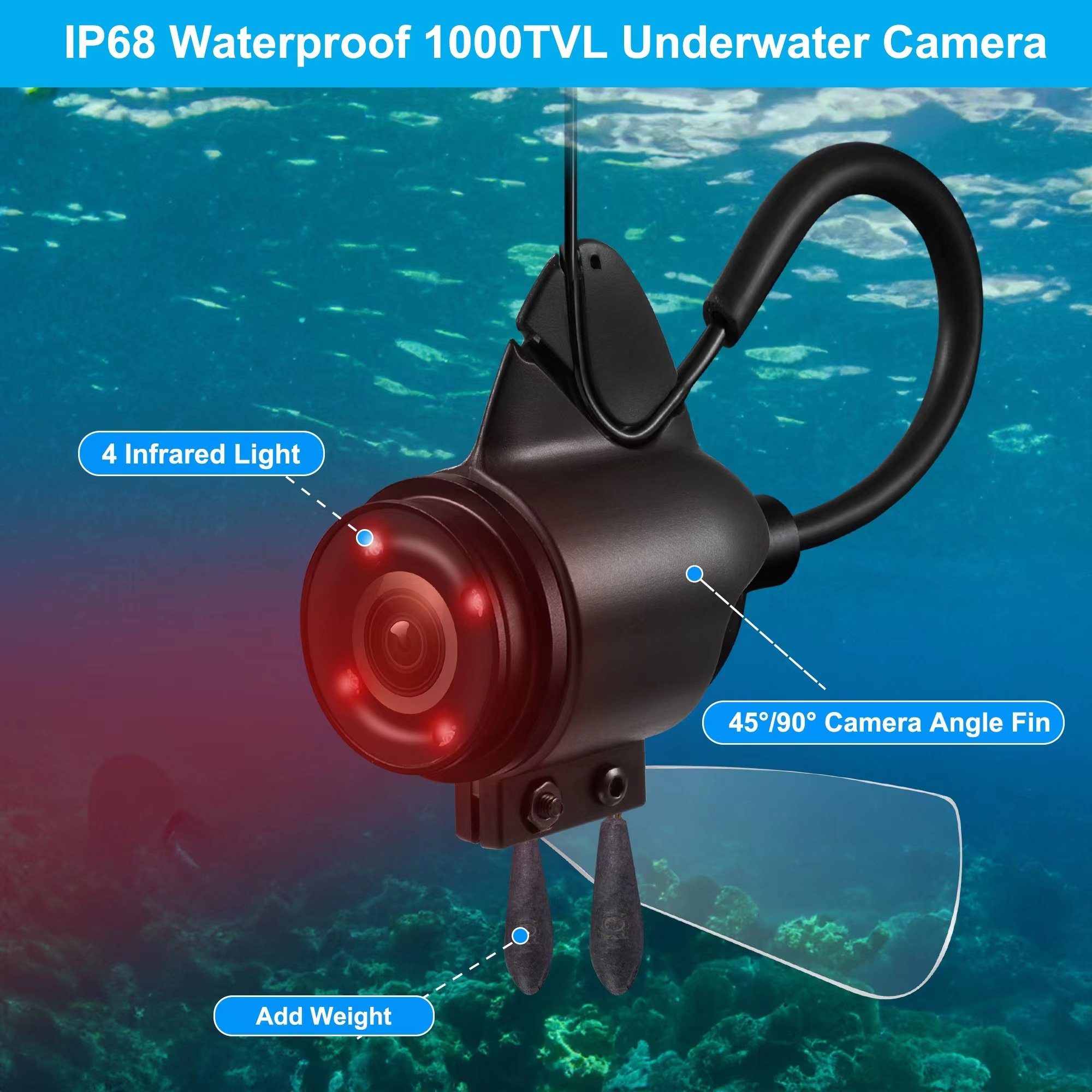 Highest Resolution Real-Time Underwater Fishing Camera Digital Video Fish Finder with Infrared Lighting Powered by Battery