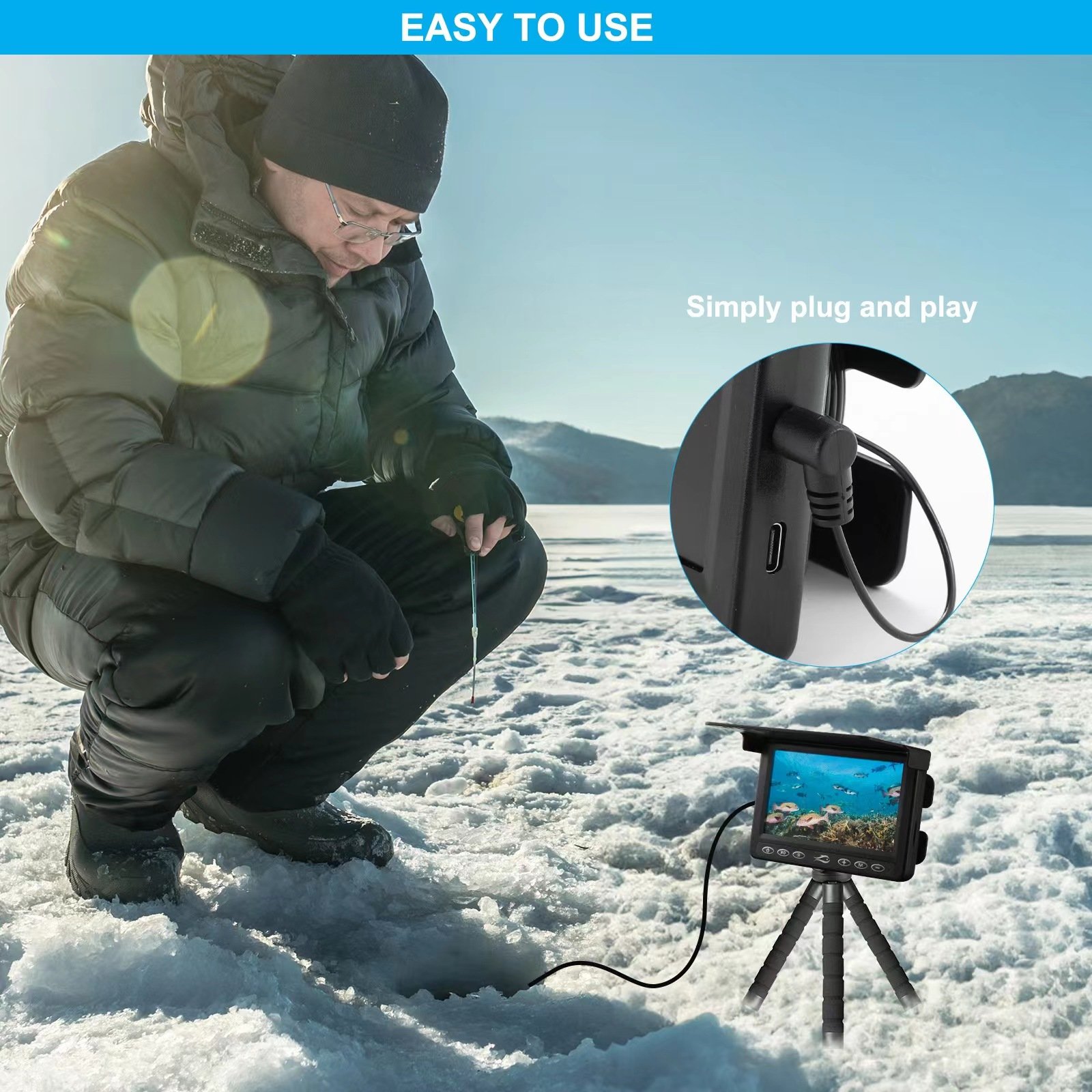 Highest Resolution Real-Time Underwater Fishing Camera Digital Video Fish Finder with Infrared Lighting Powered by Battery