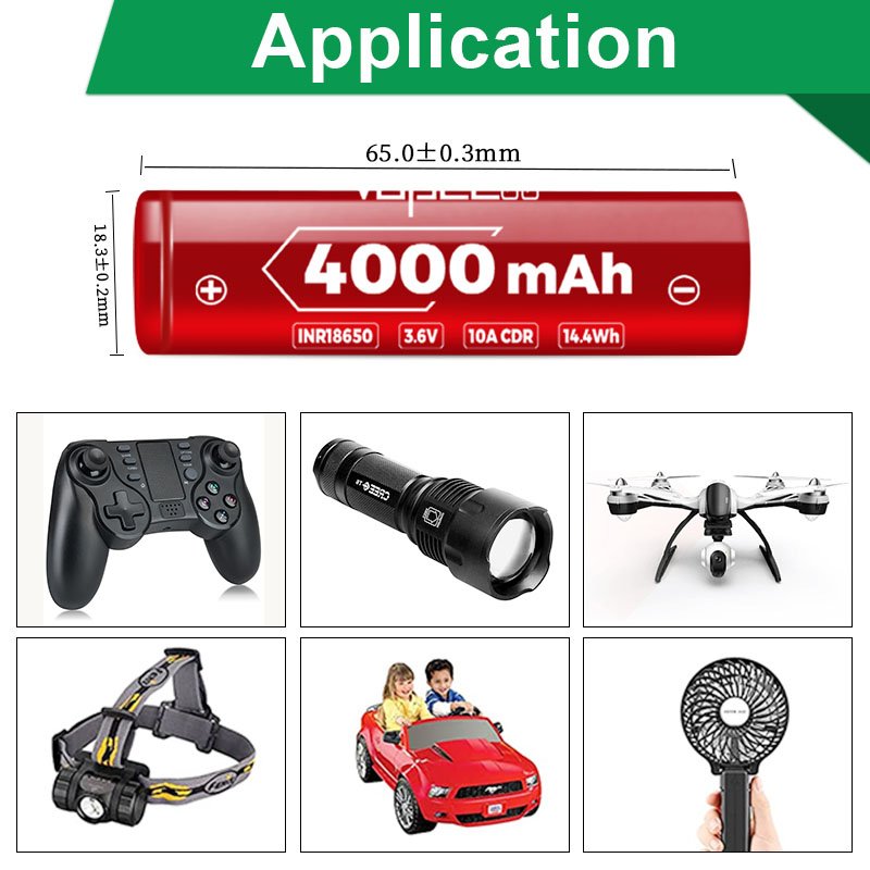 Vapcell N40 18650 3.7V 4000mAh 10A Battery Highest Capacity 18650 Cell Flashlight Power Tools Cylindrical Electron Application