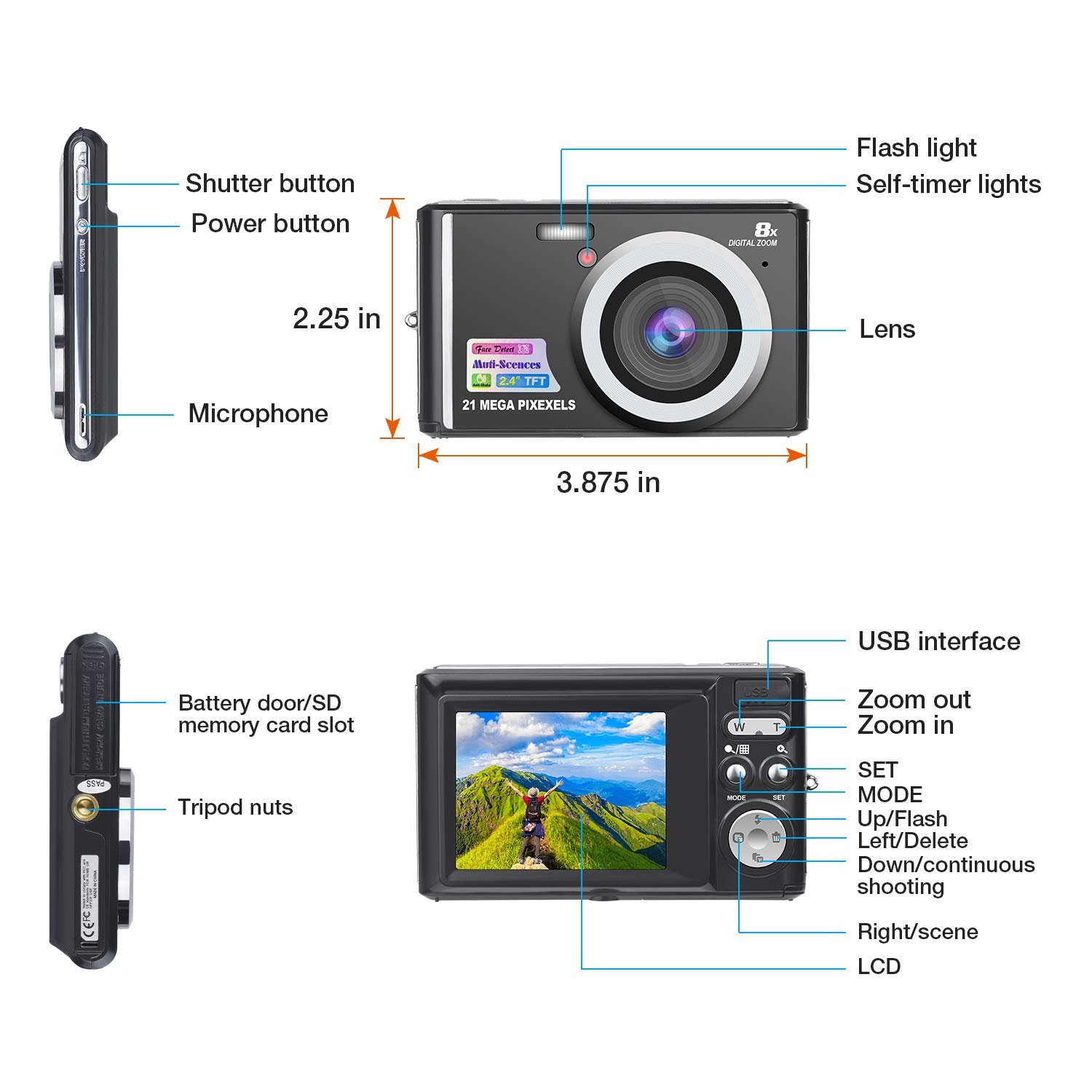 LCD Screen Rechargeable Students Compact Camera 1080P Digital Camera