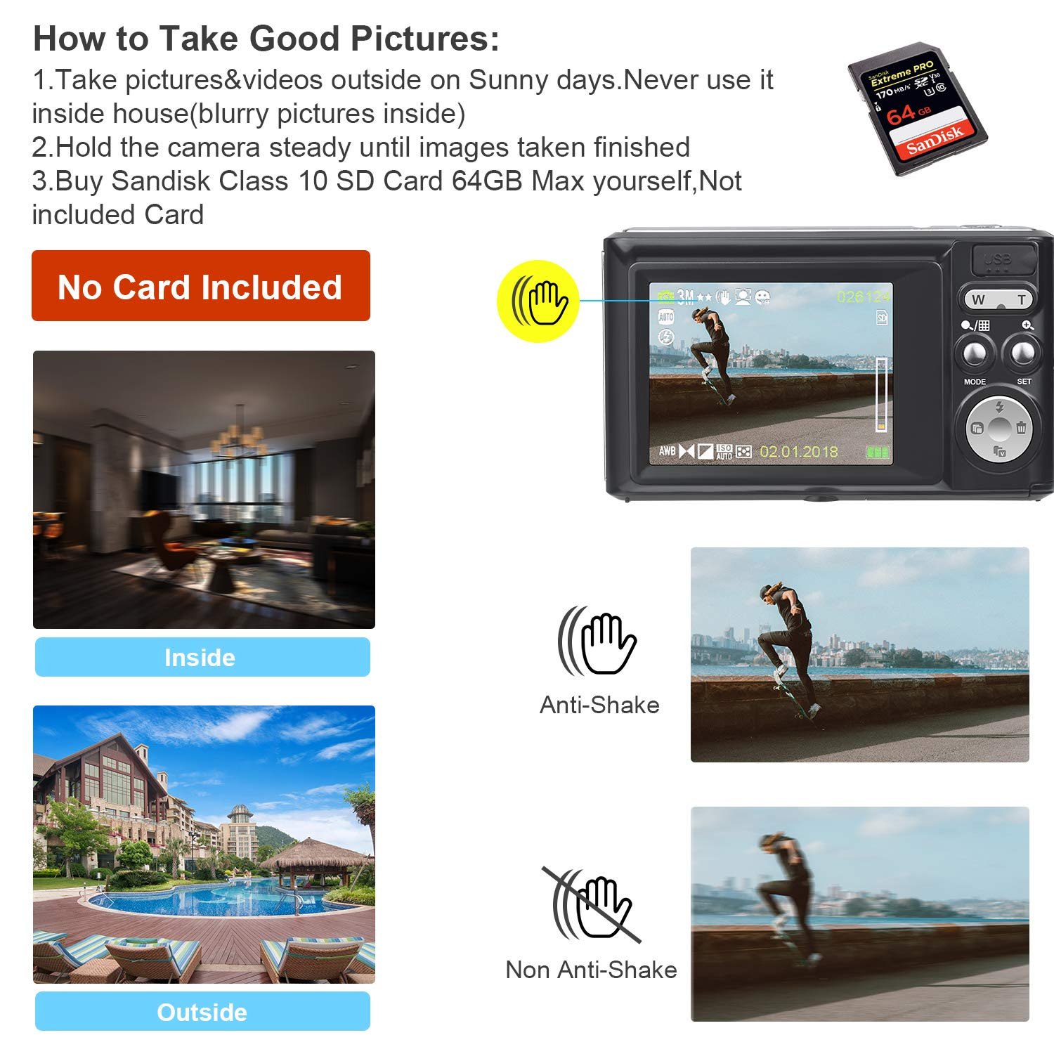LCD Screen Rechargeable Students Compact Camera 1080P Digital Camera