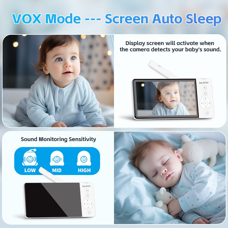 2024 Factory Digital Video Baby Monitor with Lar Capacity Battery 5inch 720p Crying Detection & New Audio Camera New Baby Pets