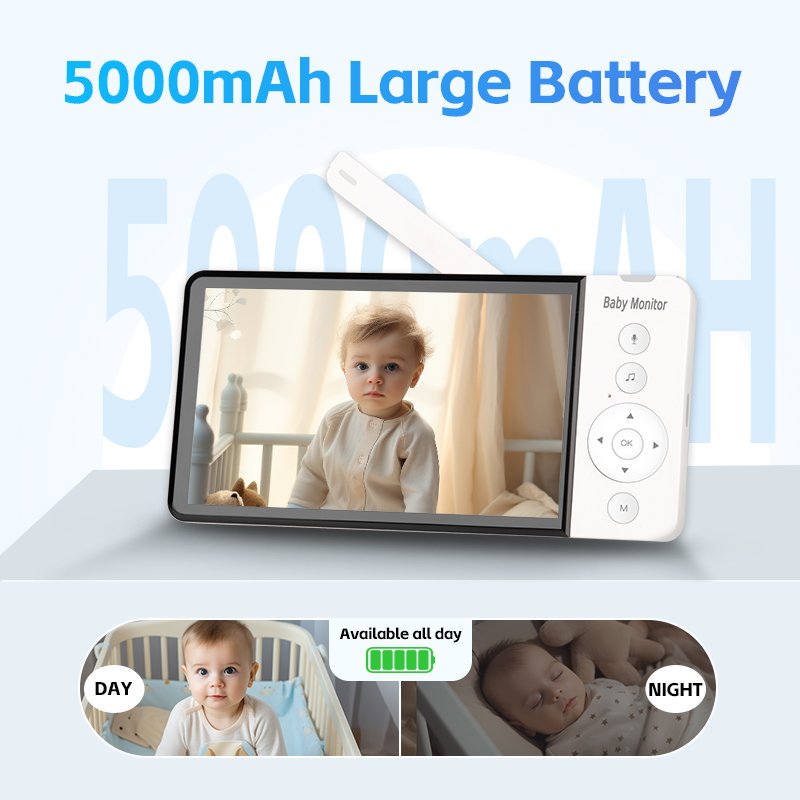 2024 Factory Digital Video Baby Monitor with Lar Capacity Battery 5inch 720p Crying Detection & New Audio Camera New Baby Pets