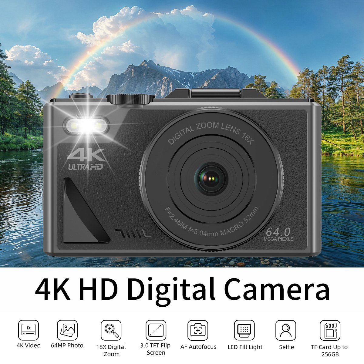 Hot Sale HD 4K 64MP Digital Retro Camera 3.0 TFT Flip Screen 18X Digital Zoom with Wifi Photo+Video Recording Vlog Camera