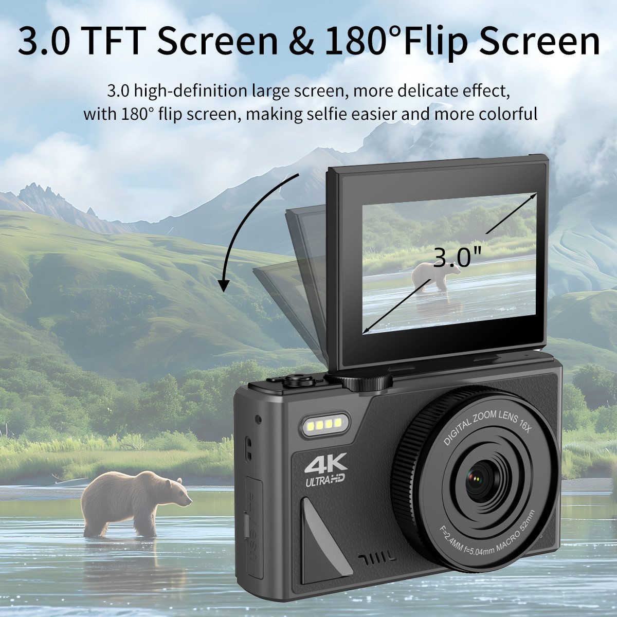 Hot Sale HD 4K 64MP Digital Retro Camera 3.0 TFT Flip Screen 18X Digital Zoom with Wifi Photo+Video Recording Vlog Camera