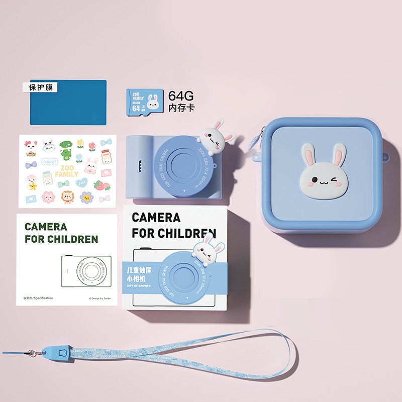Touch Screen Cameras Rechargeable Children Camera Kids 48MP Cartoon Full HD 1080P Digital Video Camera With 64GB Memory Card