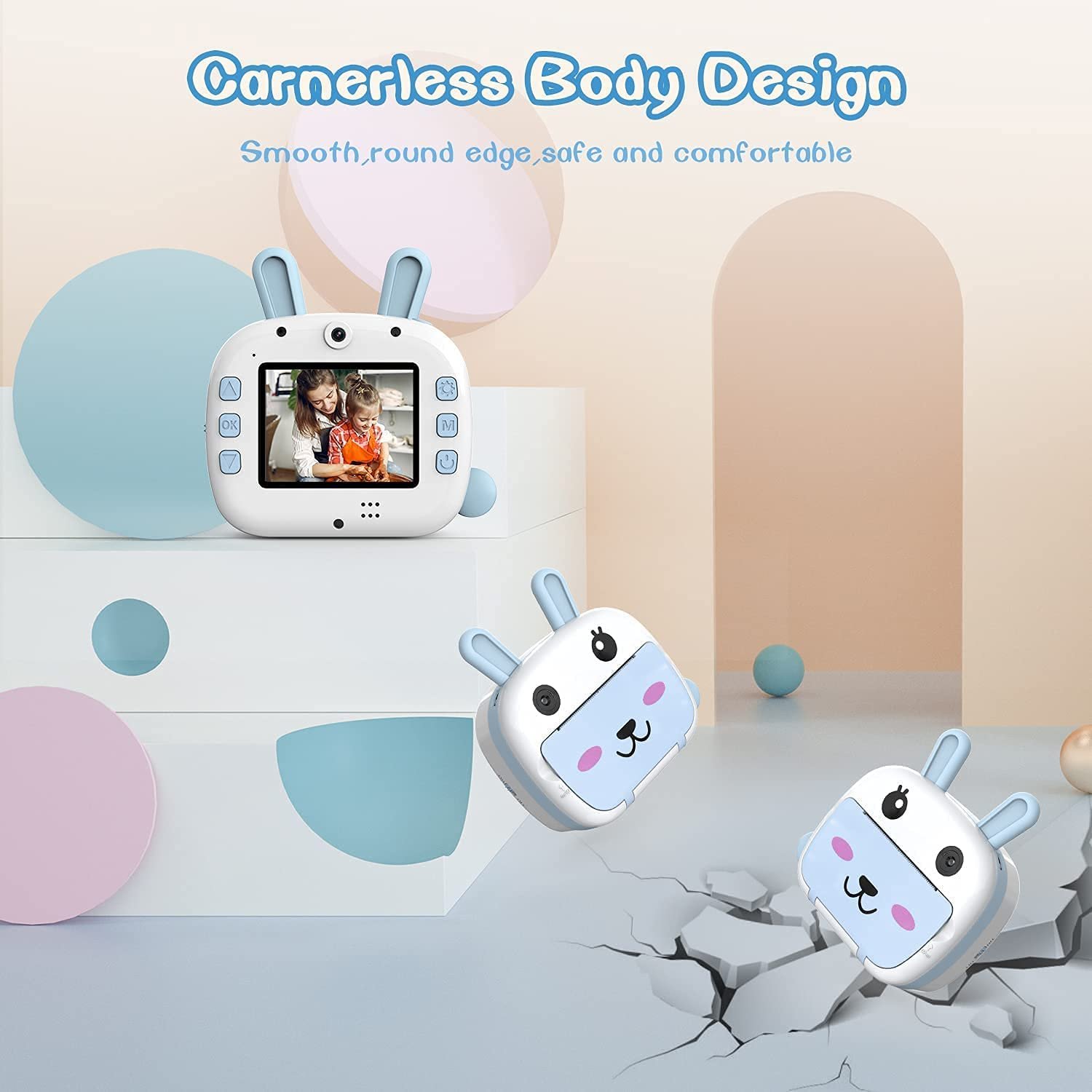 Instant Digital Print Camera Mini Cartoon Rabbit Wifi Selfie Smart Video Photo With Thermal Photo Paper For Kids Birthday Gift