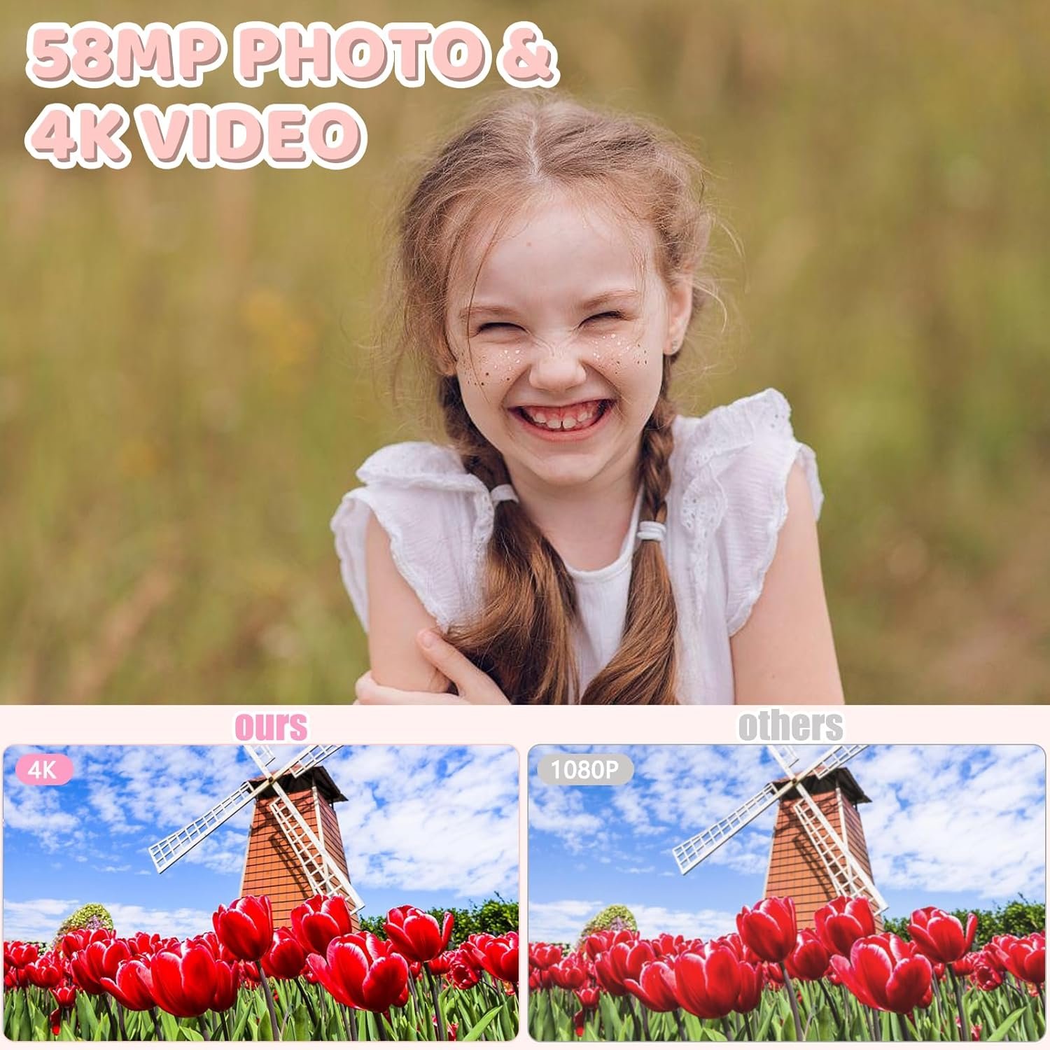 FHD 4K 58MP Digital Camera with 2.88" IPS Screen 16X Zoom, Macro Mode, 20Creative Filters