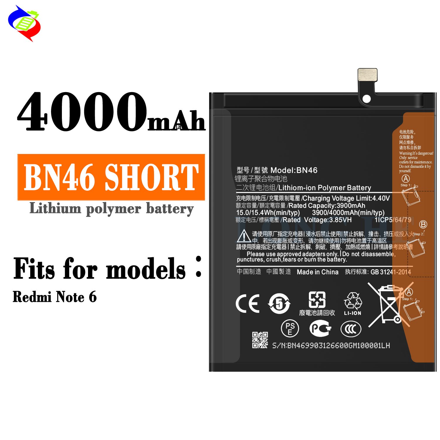 original replacement BN46 short battery for Redmi Note 6 rechargeable battery