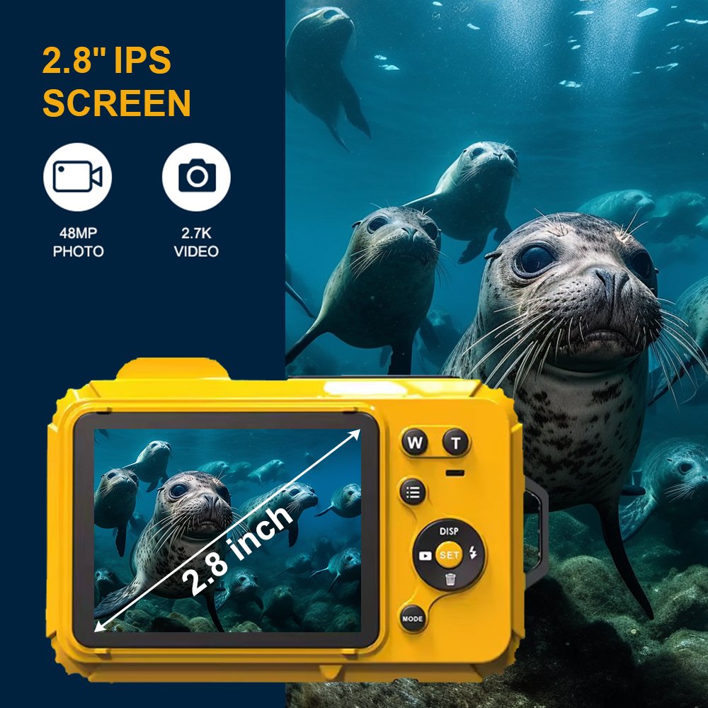 48MP 2.7K HD Video Resolution Waterproof Digital Camera Diving Snorkeling 32.8FT Underwater Selfie Optical Camera CMOS Sensor SD