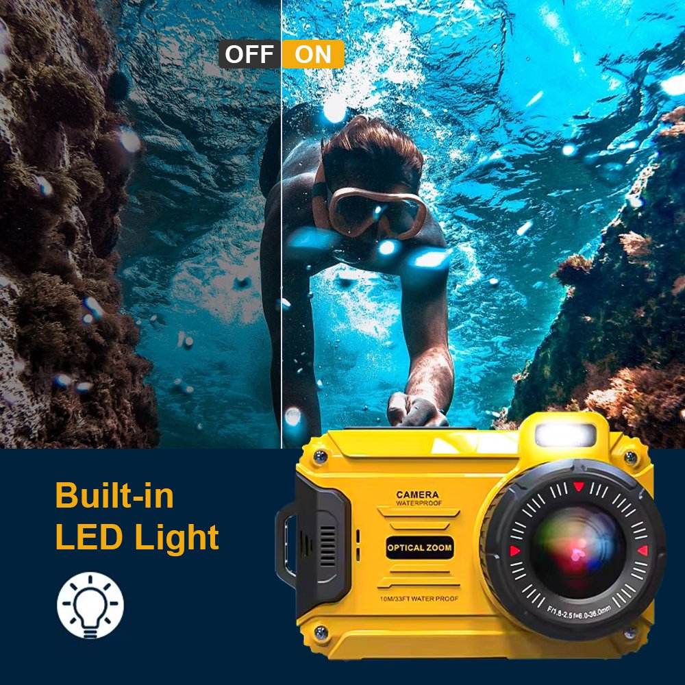 48MP 2.7K HD Video Resolution Waterproof Digital Camera Diving Snorkeling 32.8FT Underwater Selfie Optical Camera CMOS Sensor SD