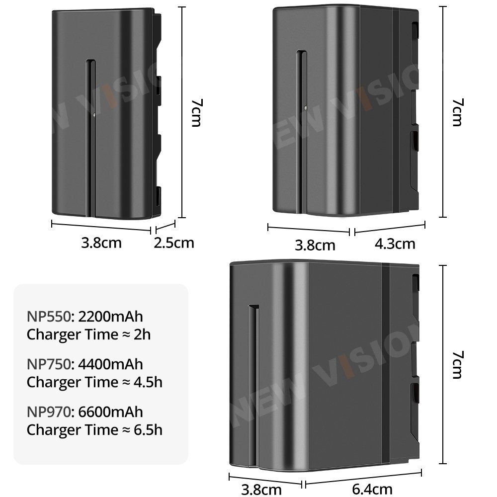 NP-F970/NP-F750/NP-F550 6600mAh lithium battery and USB charging cable for LED Video light and monitor