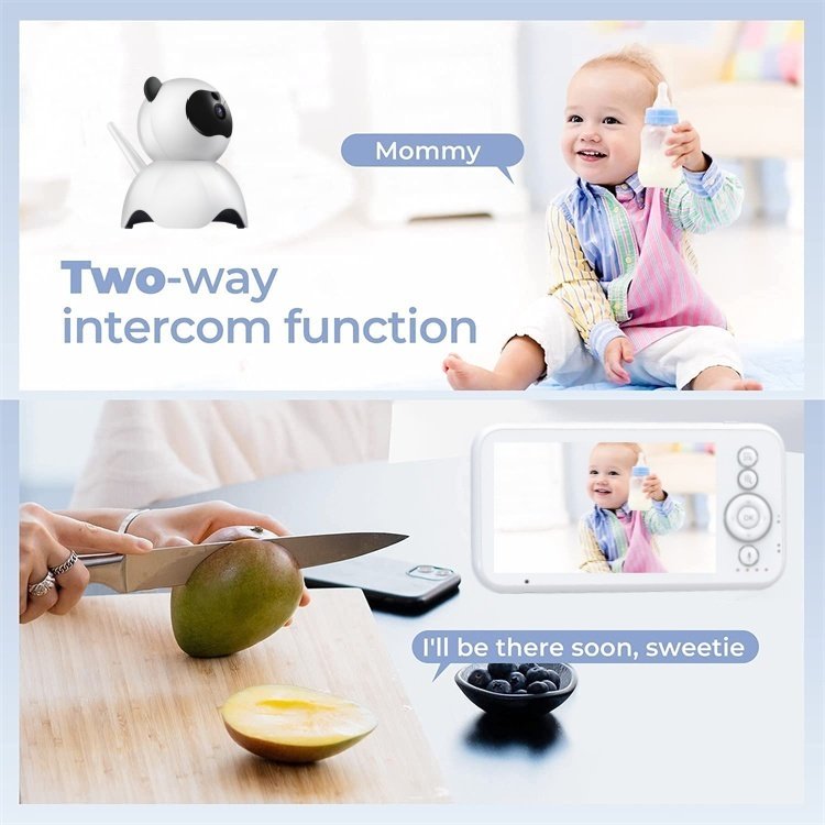 360 Degree Panoramic View Night Vision Baby Phone Two Way Talking Wireless Video Baby Camera Monitor with 5 inch Color Display