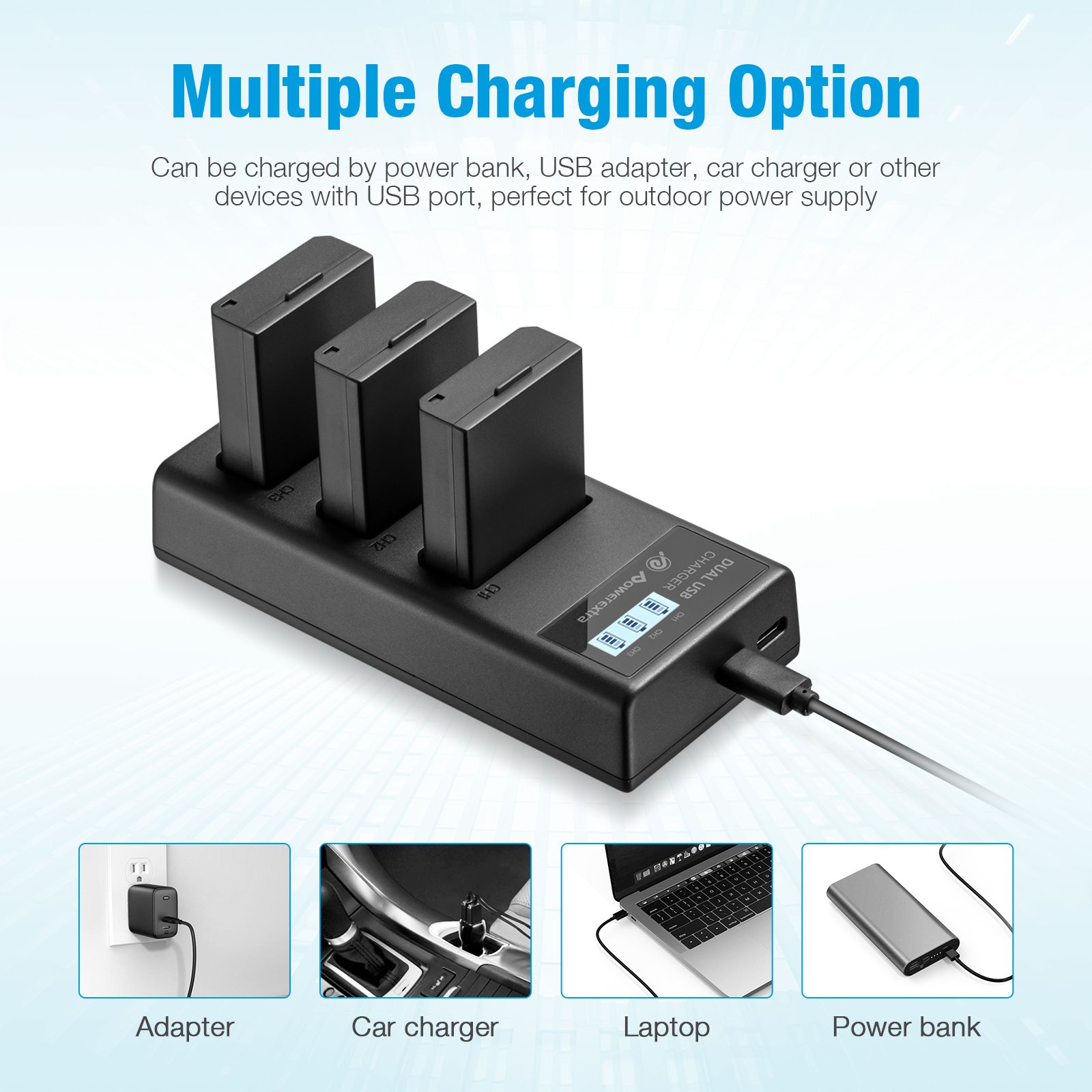 Multifunction 3 Slots LCD Replacement 1600mAh 7.4V Li ion Batteries Charger Camera LP-E10 Battery Chargers