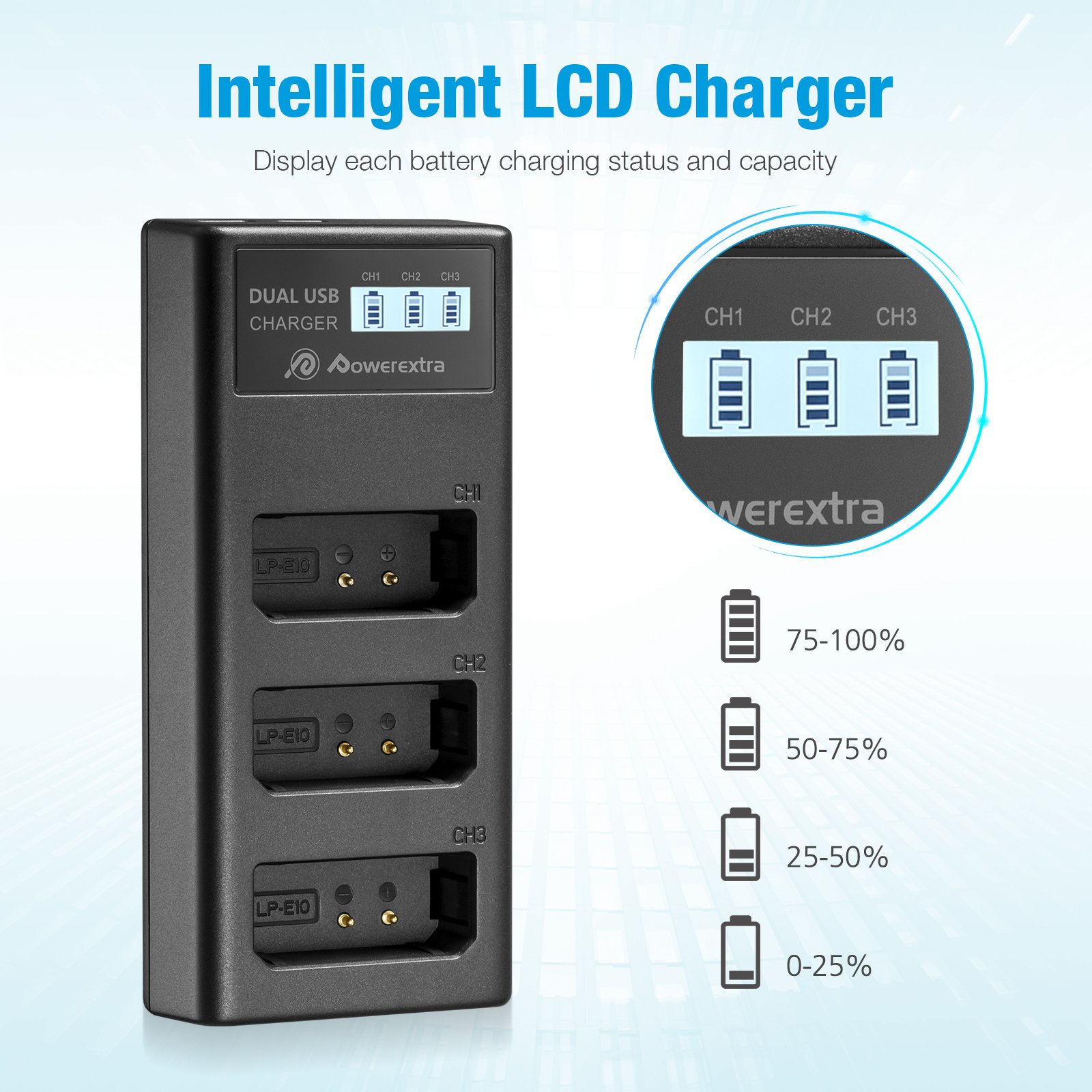 Multifunction 3 Slots LCD Replacement 1600mAh 7.4V Li ion Batteries Charger Camera LP-E10 Battery Chargers