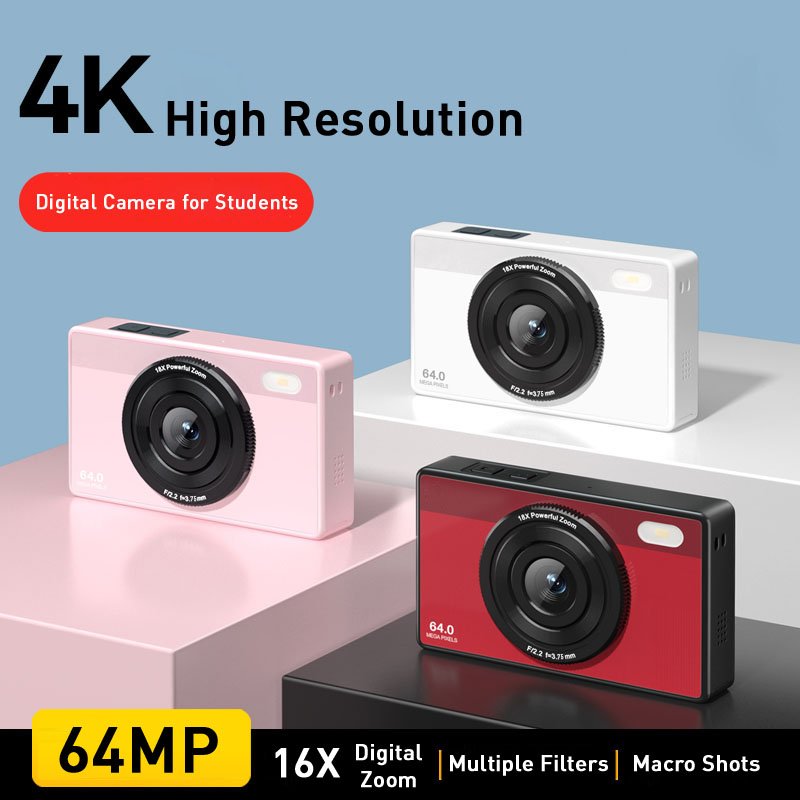BENJIE Student Digital Camera 16X Zoom 4K 48 Mega Pixels Mini HD CCD CMOS Selfie Instant Capture Cheap SD Memory