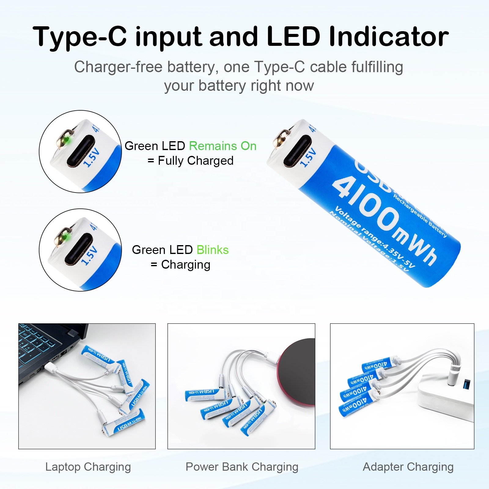 Wholesale Prices 4100MWH High Quality Digital Battery AA Type C 1.5V Usb Rechargeable Lithium Ion Batteries