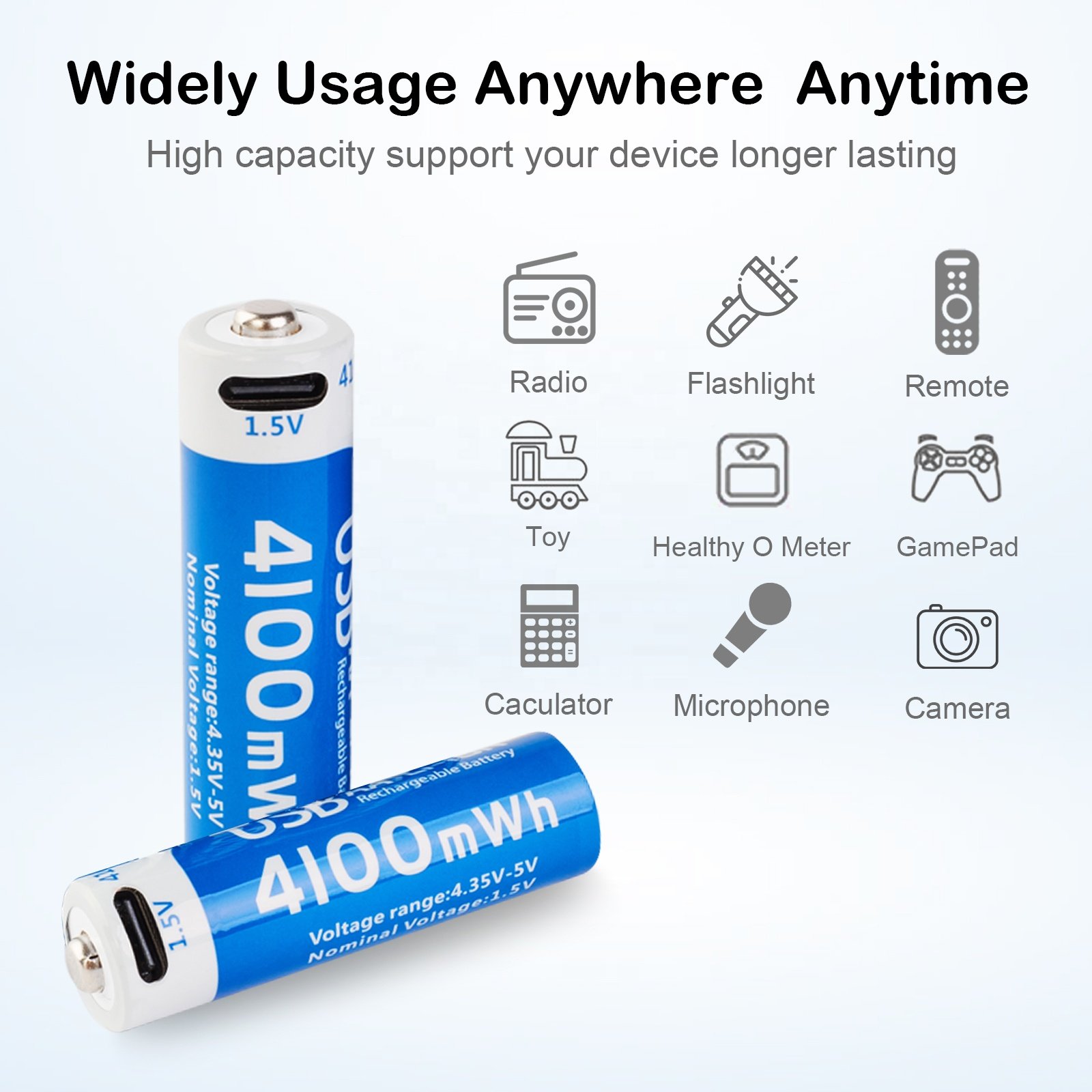 Wholesale Prices 4100MWH High Quality Digital Battery AA Type C 1.5V Usb Rechargeable Lithium Ion Batteries