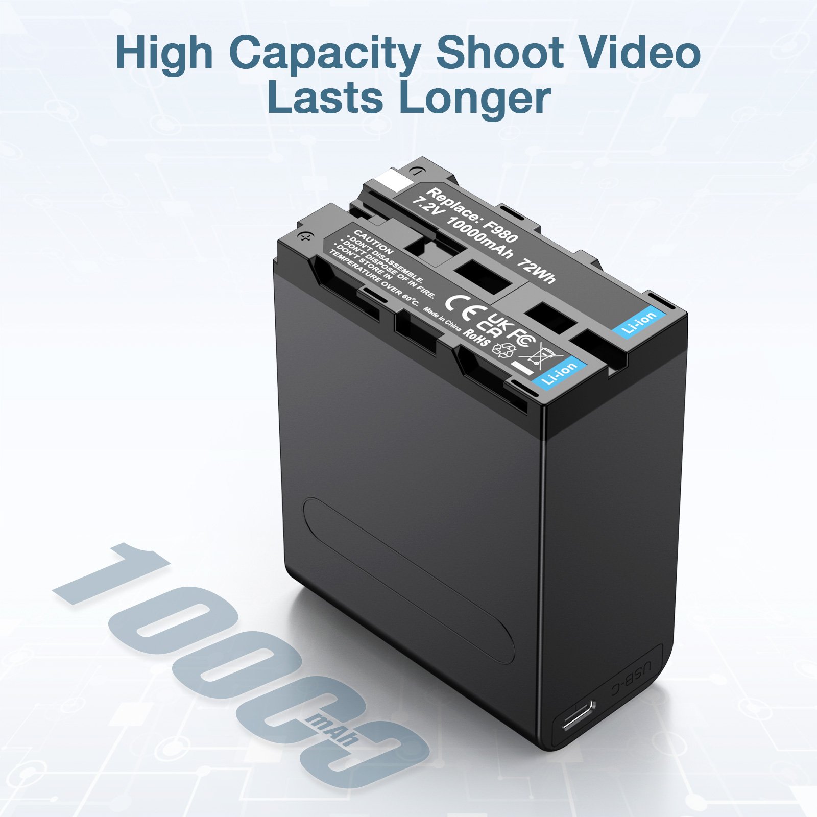 Multifunctional NP-F970 NP-F980 Digital Battery 10000mAh Type C Fast Charging 7.2v Camera Batteries