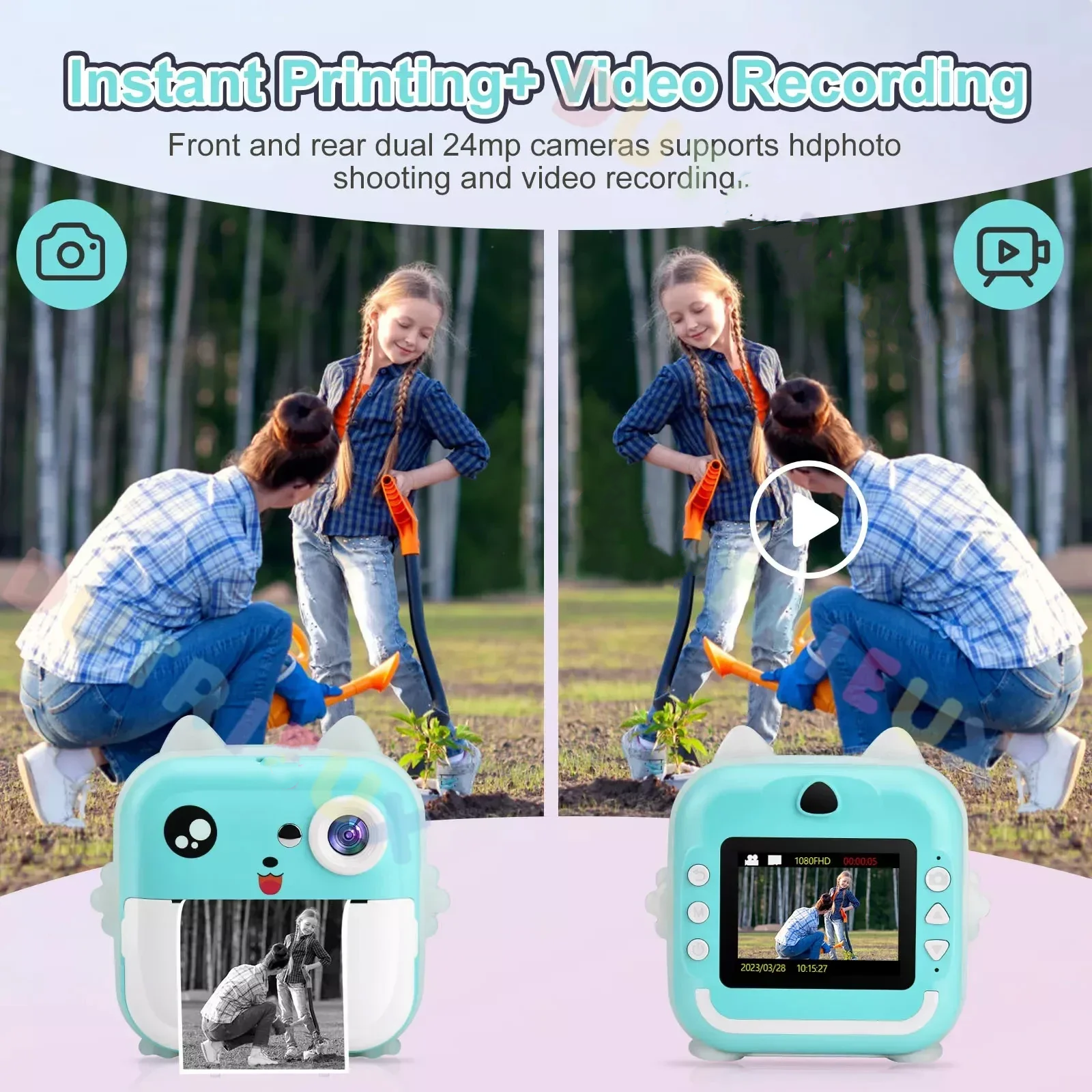 Instant Print Photo Digital Children Camera 2024 best toys Kids Mini Thermal Printer camera for boys and girls