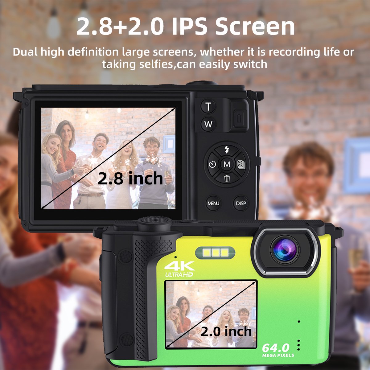 Newest 4K HD Digital Camera 2.8+2.0'' Dual IPS Screen Auto Focus 16X Digital Zoom Webcam Wifi Vlog Camera for Photography