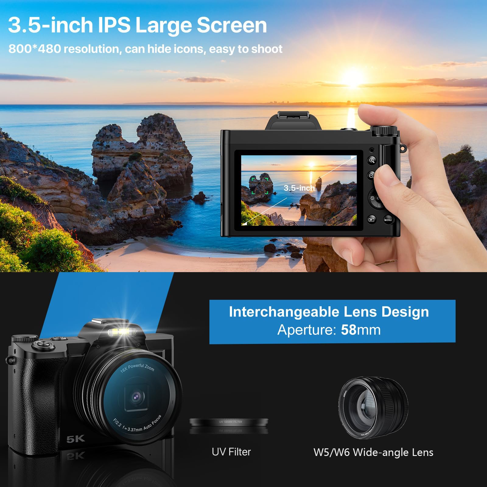 Factory 5k 3.5 Inch mirrorless blogging vlogging camera for photography youtube camera video professional digital dslr camera