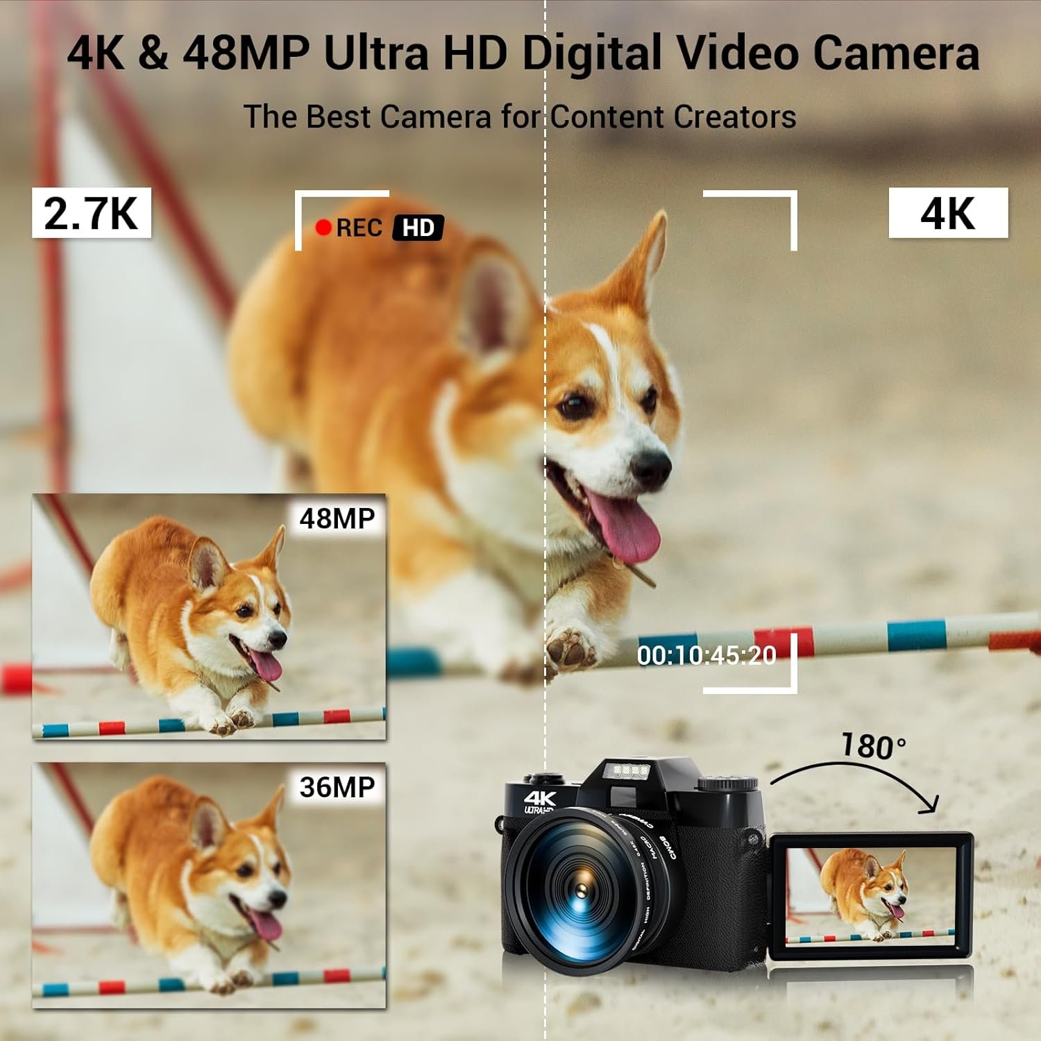 4K Digital Camera for Photography Autofocus 48MP 16X Digital Zoom WiFi 3'' 180° Flip Screen Vlogging Video Compact Cameras