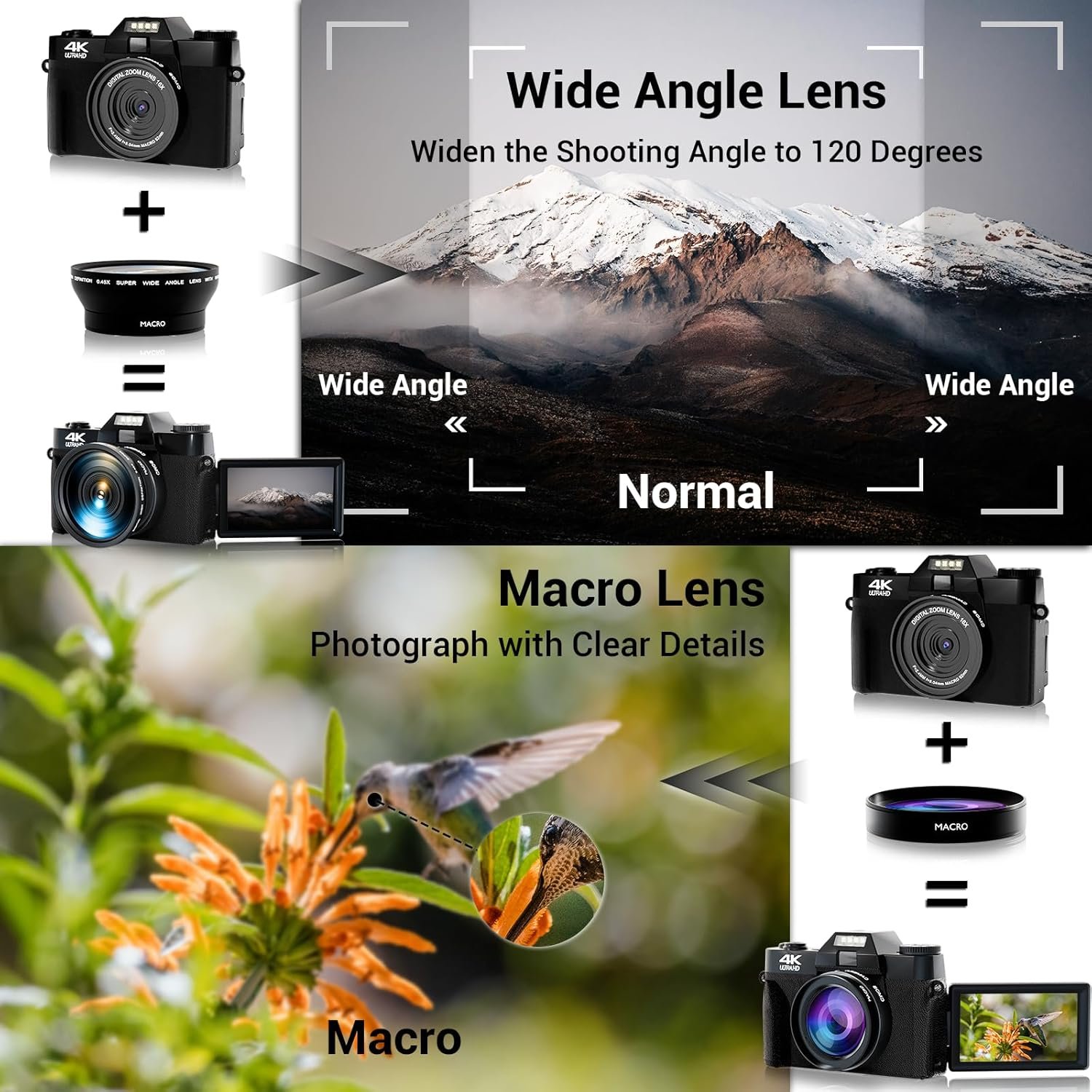 4K Digital Camera for Photography Autofocus 48MP 16X Digital Zoom WiFi 3'' 180° Flip Screen Vlogging Video Compact Cameras