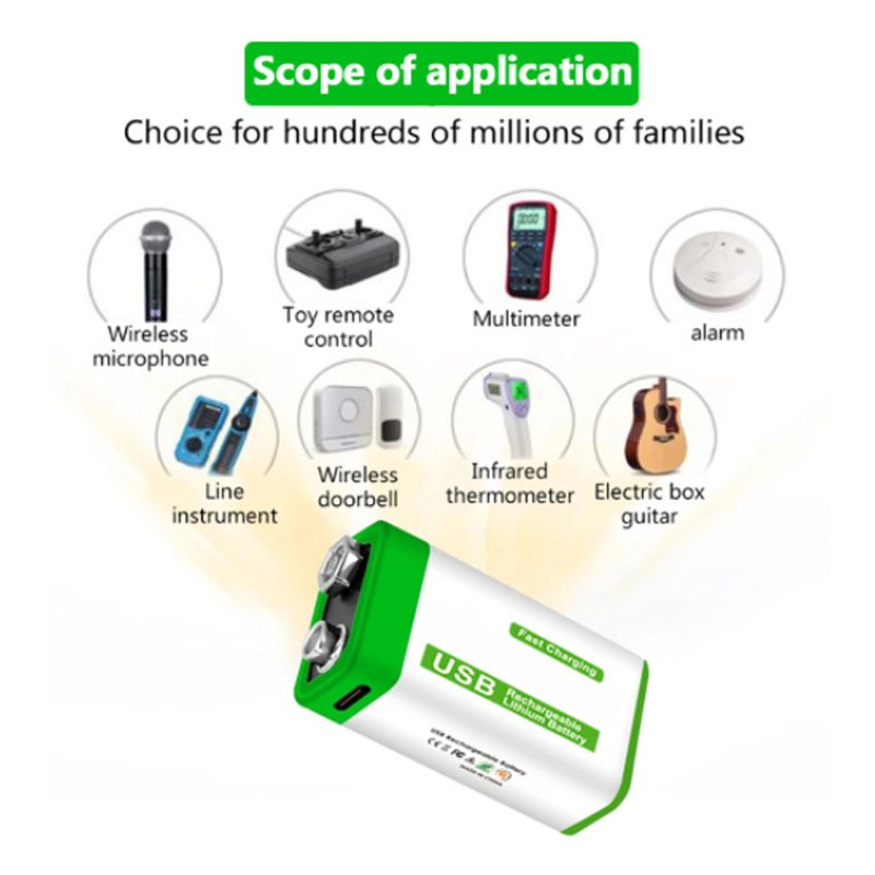Factory Hot New Product Quick Charging 12800mAh Lithium ion Rechargeable Battery Universal 9V USB Charge