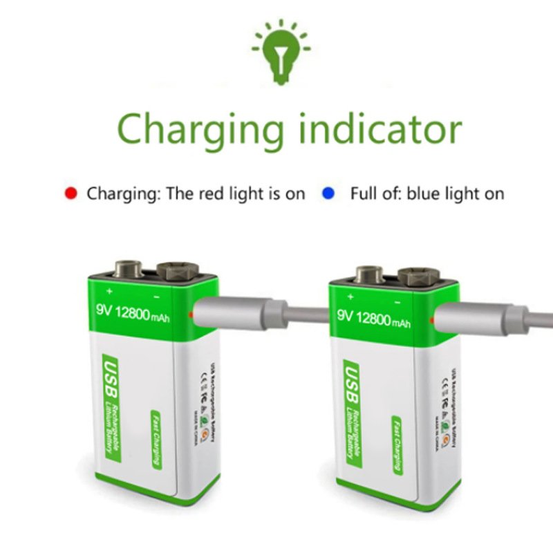 Factory Hot New Product Quick Charging 12800mAh Lithium ion Rechargeable Battery Universal 9V USB Charge