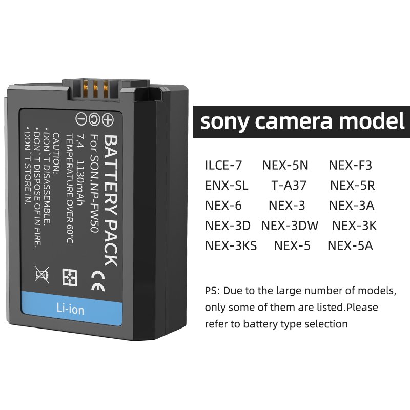 Digital Camera NP-FW50 Lithium Battery High Capacity Battery Rechargeable Li-ion 800mah for Sony Black Stock 7.2V