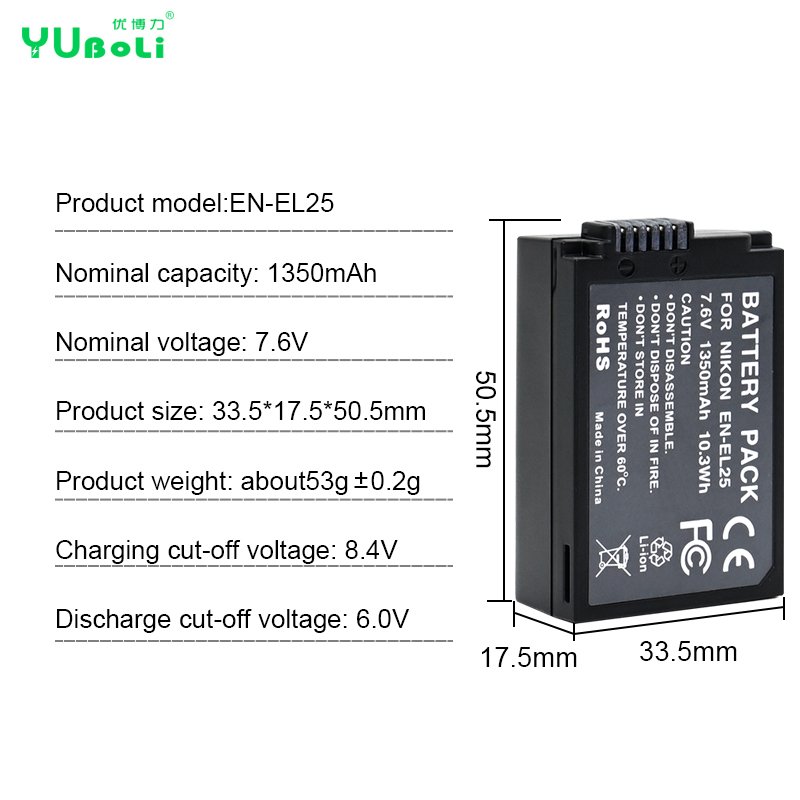 High Quality 1350mm Camera Battery EN-EL25 ENEL25 EN EL25 For Nikon Z30 Z50 Zfc Digital Batteries