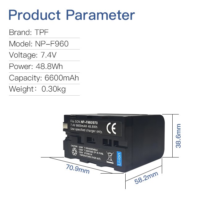 7.4V 6600mAh Lithium Ion Batteries NP-F960/F970 Digital Camera Battery for Sony DSLR DCR-VX2000 DCR-VX2100 HDR-FX1