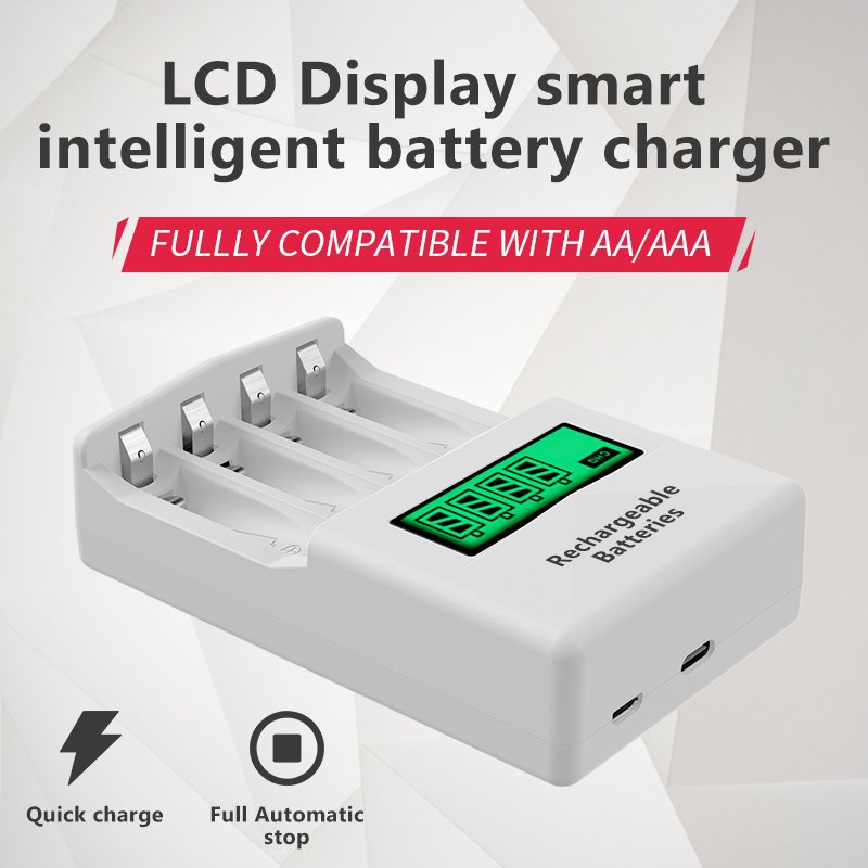smart lcd 4 slots aaa aa rechargeable battery charger with 4pcs 2000mAh 2a batteries for toy etc electronic equipment