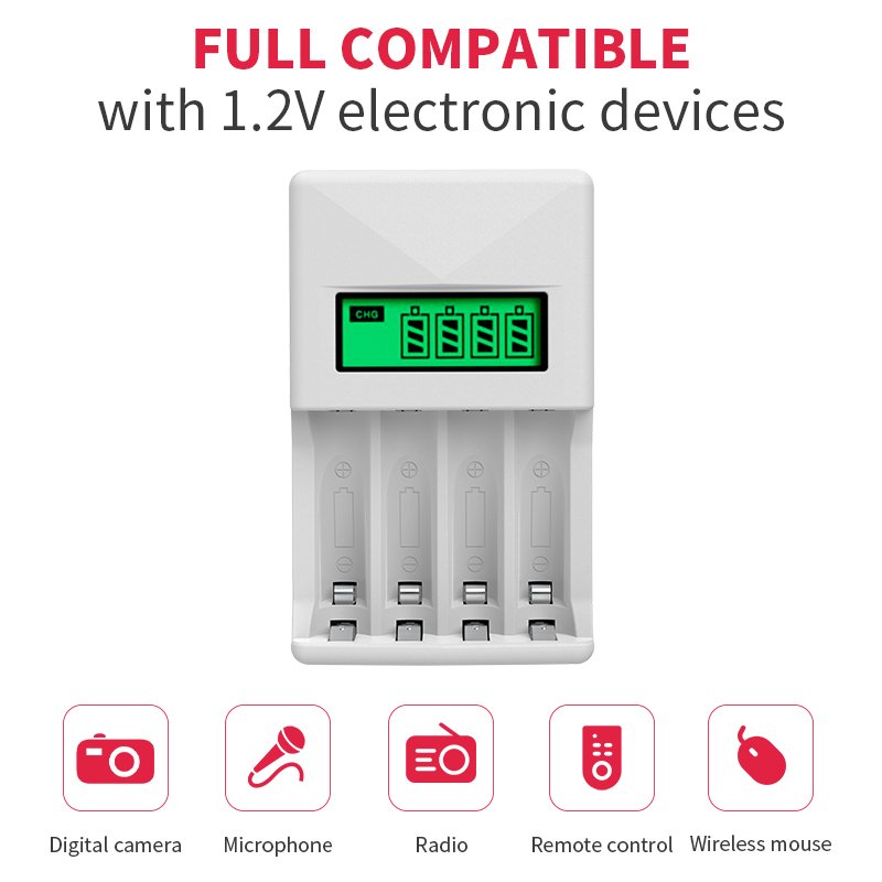 smart lcd 4 slots aaa aa rechargeable battery charger with 4pcs 2000mAh 2a batteries for toy etc electronic equipment
