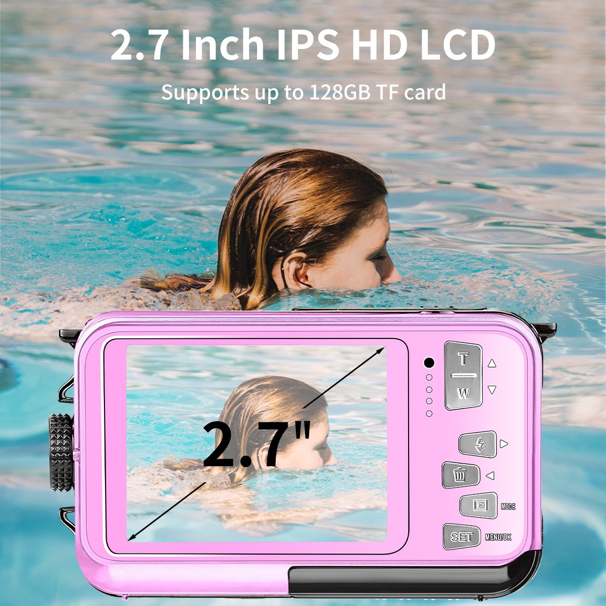 4K 56MP HD Waterproof Camera 2.7'' Screen 10FT/3M Underwater Swimming Camera 16X Digital Zoom Camera for Snorkeling(Pink)