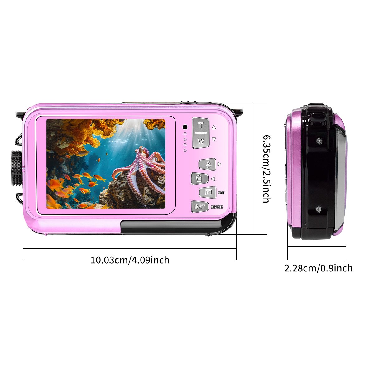 4K 56MP HD Waterproof Camera 2.7'' Screen 10FT/3M Underwater Swimming Camera 16X Digital Zoom Camera for Snorkeling(Pink)