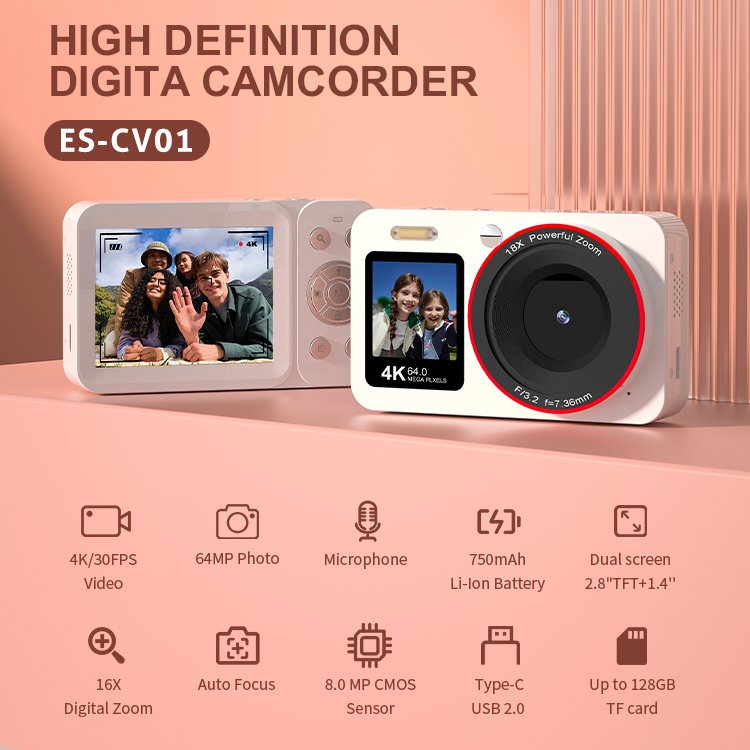 New 16X Zoom Students Beginner LED Light 64 MegaPixels Compact Cameras 4K HD Video Digital Selfie Camera for Photography