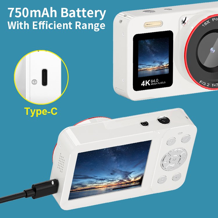 New 16X Zoom Students Beginner LED Light 64 MegaPixels Compact Cameras 4K HD Video Digital Selfie Camera for Photography