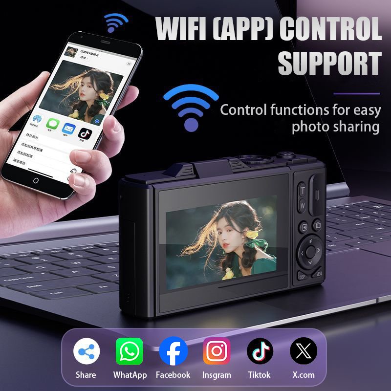 Children's Gift 4K Digital Camera for Beginners Vlogging Point and Shoot Camera with 3" Flip Screen 18X Digital Zoom 64MP