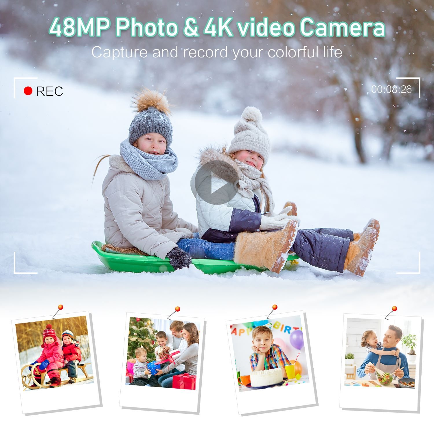 48MP 4K Digital Video Photo Camera with 2.88'' Color Display and 18x Digital Zoom Mini Vlog CCD & CMOS Sensor