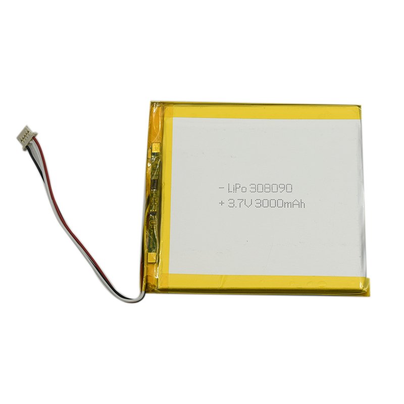 GEB factory price 3mm thickness lipo 308090 3.7 v 3000mah battery lithium polymer batteries