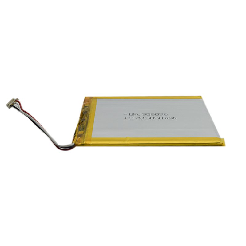 GEB factory price 3mm thickness lipo 308090 3.7 v 3000mah battery lithium polymer batteries
