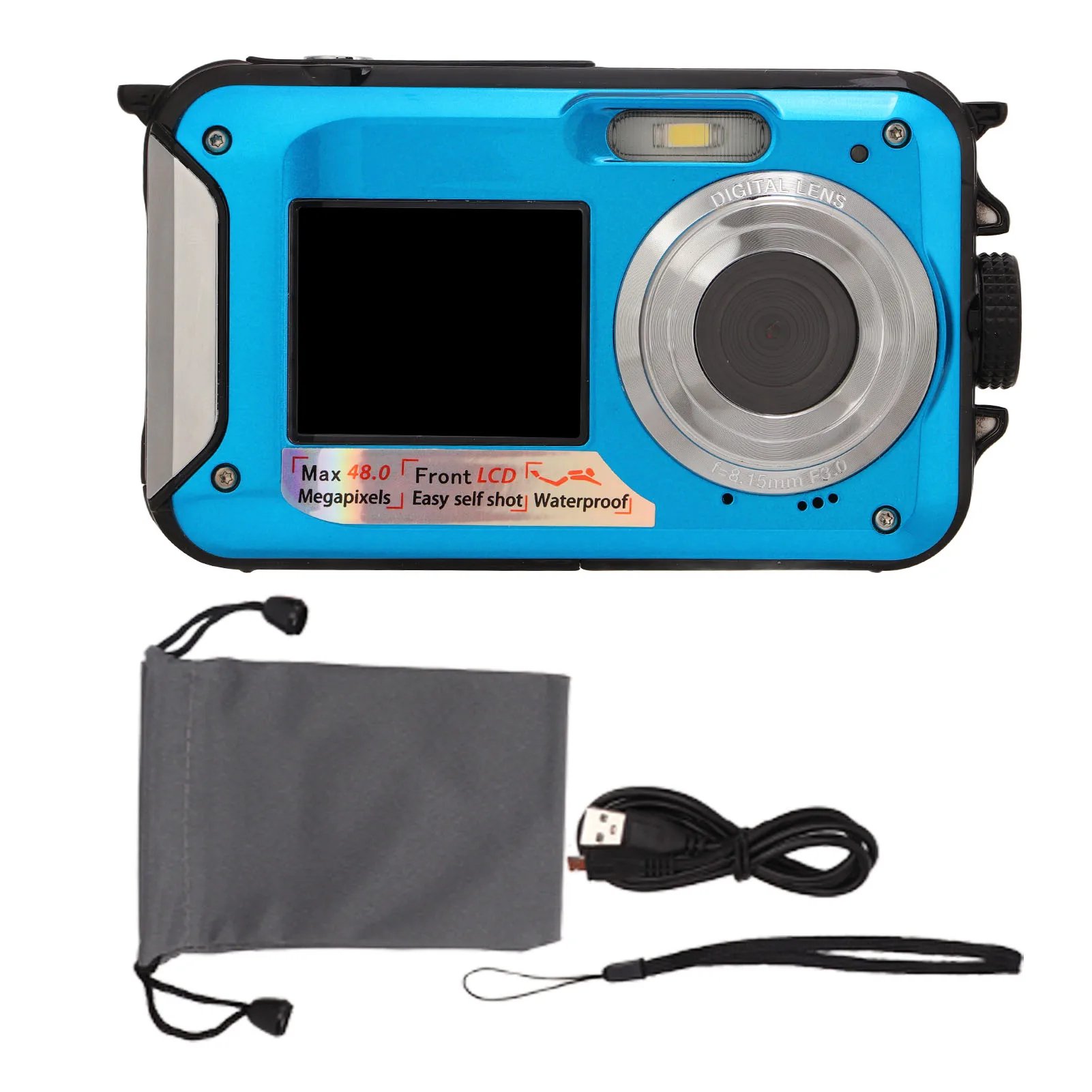B268 Waterproof Underwater Digital Children's Camera with 48mp and 10ft Waterproof Depth Dual Screens and 16x Zoom Kids Camera