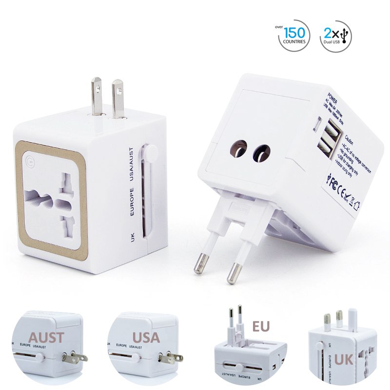Factory Price Colorful Electrical Plug Socket USB Charger Travel Adapter Multi Plug 100-240V Universal Adaptor With 2USBA